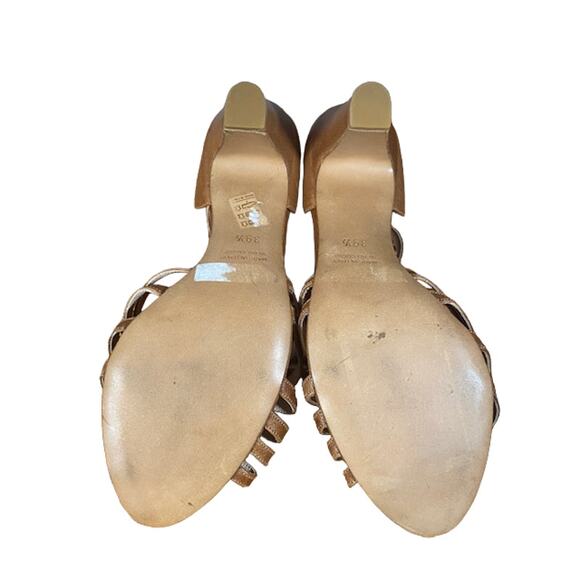 Les Venues Brown Leather Strappy Heels Women Sz 39.5 - Picture 4 of 11